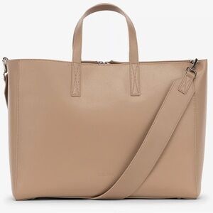 CALPAK Taupe Leather Laptop Tote with Removable Strap